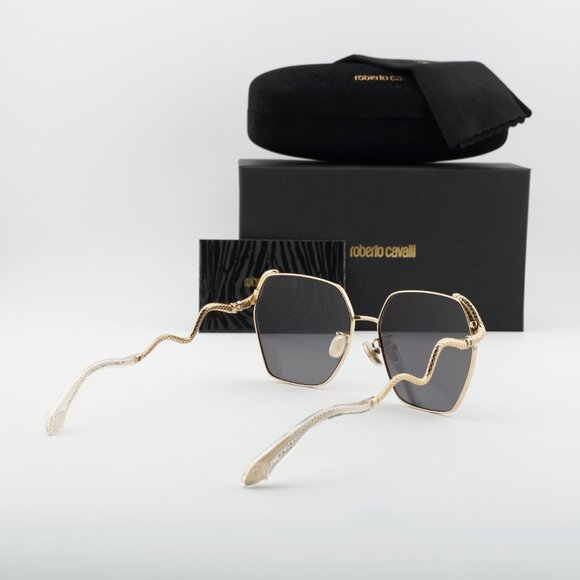 Roberto Cavalli SRC035M 0300 Geometric Sunglasses - Gold/Grey main image 8